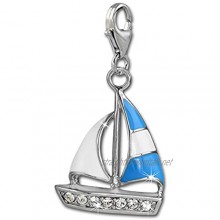 SilberDream FC862B Charm 925 Silver Enamel Pendant Blue White Sailing Boat
