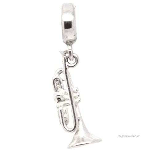 Silver Trumpet Charm - with Carrier Bead