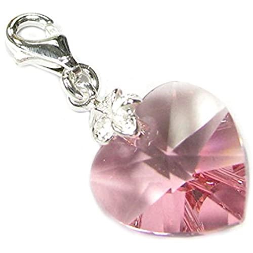 Sterling Silver Swarovski Elements Pink October Simulated Birthstone European Lobster Style Charm