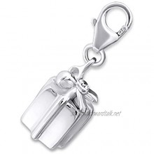 The Rose & Silver Company Women 925 Sterling Silver Gift Box Shaped Charm with Clip On Clasp