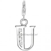 TheCharmWorks Sterling Silver Crystal Alphabet Letter U Charm on Clip