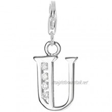 TheCharmWorks Sterling Silver Crystal Alphabet Letter U Charm on Clip