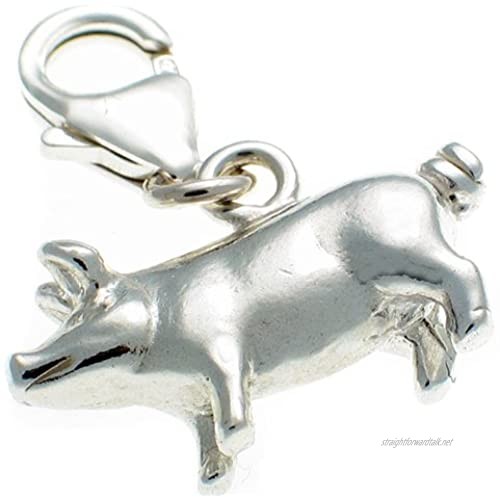 Welded Bliss Sterling 925 Silver Pig with Curly Tail Lobster Clip On Charm WBC1288