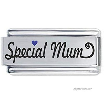 Colorev Special Mum with Blue Heart Superlink Colorev Italian Charm - Compatable with all 9mm Italian Style Charm Bracelets