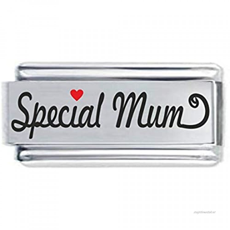 Colorev Special Mum with Red Heart Superlink Colorev Italian Charm - Compatable with all 9mm Italian Style Charm Bracelets