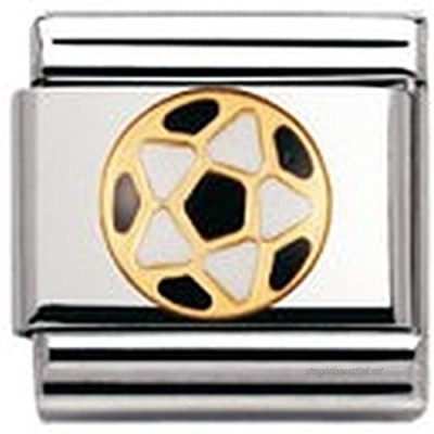 Nomination Composable Classic Italian Footbal Stainless Steel Enamel and 18K Gold (Ball White/Black) 030204
