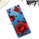 Oihxse Case Compatible with Samsung Galaxy A20S Clear with Chic Design Soft TPU Silicone Ultra Thin Slim Fit [Shockproof] [Anti-fingerprint] Crystal Transparent Case Cover Bumper Skin Red Roses
