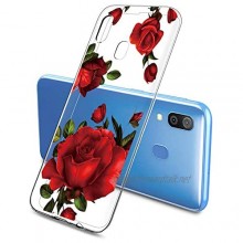 Oihxse Case Compatible with Samsung Galaxy A20S Clear with Chic Design Soft TPU Silicone Ultra Thin Slim Fit [Shockproof] [Anti-fingerprint] Crystal Transparent Case Cover Bumper Skin Red Roses