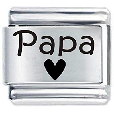 Papa Heart ETCHED Italian Charm Fits all 9mm Italian Style Charm Bracelets