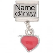 Personalised Heart Dangle Name & Date Charm - fits all 9mm Italian Style Charm Bracelets