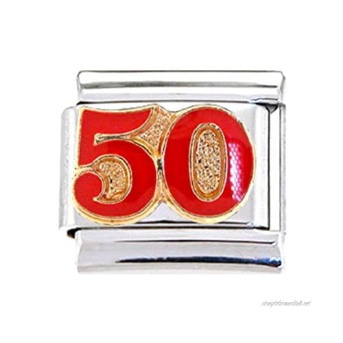 Stylysh Charms 50 50TH Fifty Fiftieth Enamel Italian 9mm Link NC117 Fits Traditional Classic