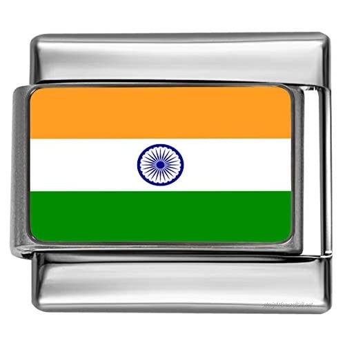 Stylysh Charms India Indian Flag Photo Italian 9mm Link PC080 Fits Traditional Classic