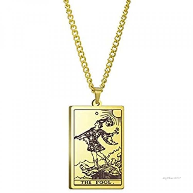 WUJIAO Tarot Card Big Arcana Fool Gilded and Silver Jewelry Great Mystery Necklace Amulet Men's Necklace