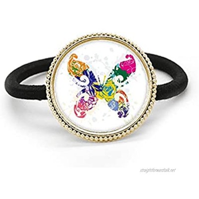 Colourful Butterfly with Floral Pattern Graffiti Silver Metal Hair Tie And Rubber Band Headdress