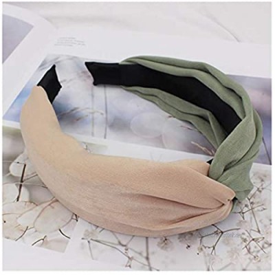Headbands Womens Headband Twist Hairband Ladies Bow Knot Cross Tie Girl Headwrap Hair Band Hoop hair band hoops (Color : Champagne and Green Size : Size fits all)