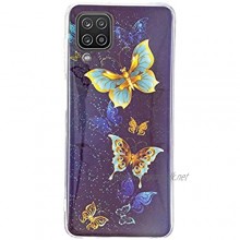 Miagon Luminous Effect Back Case Cover for Samsung Galaxy A12 Noctilucent Glow in the Dark Green Soft Slim TPU Gel Flexible Bumper Gold Butterfly