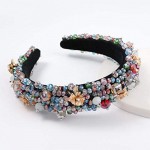 S-TROUBLE 1 Pc Baroque Jewelry Flannelette Wide Brimmed Headband Acrylic Faux Crystal Beading Floral Hair Hoop Ladies Vintage Prom Party Styling Bandana Headdress