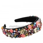 Style Jewelry Headband Multicolored Crystal Glass Drill Beading Hoop Wide-Brimmed Banquet Party Prom Bandana Headpiece Gifts TINGG (Color : BK)