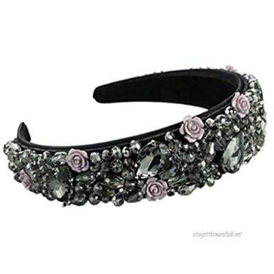 Style Jewelry Headband Multicolored Crystal Glass Drill Beading Hoop Wide-Brimmed Banquet Party Prom Bandana Headpiece Gifts TINGG (Color : BK)