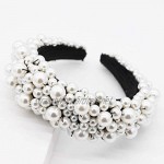 Women Headband - Eaggerated Ladies Bandana Irregular Imitation Pearl Beaded Jewelry Hoop Thicken Sponge Padded Retro Headband for Dance Party TINGG