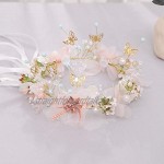 xingguang Bridal headdress Romantic Women Wreath Sweet Butterfly Flower Fairy Hairband Women Party Headband Bridal Hair Jewelry Accessories (Metal color : As show)