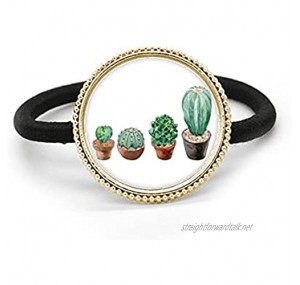 Succulents Cactus Potted Illustration Silver Metal Hair Tie And Rubber Band Headdress