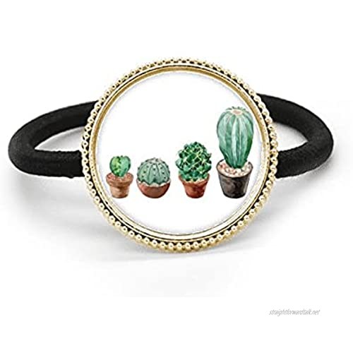 Succulents Cactus Potted Illustration Silver Metal Hair Tie And Rubber Band Headdress