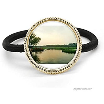 Sunset Lake View Photography Silver Metal Hair Tie And Rubber Band Headdress