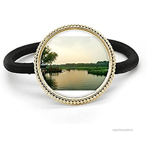 Sunset Lake View Photography Silver Metal Hair Tie And Rubber Band Headdress