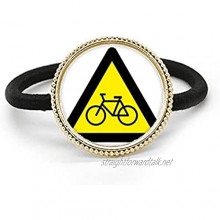 Warning Symbol Yellow Black Bicycle Triangle Silver Metal Hair Tie And Rubber Band Headdress