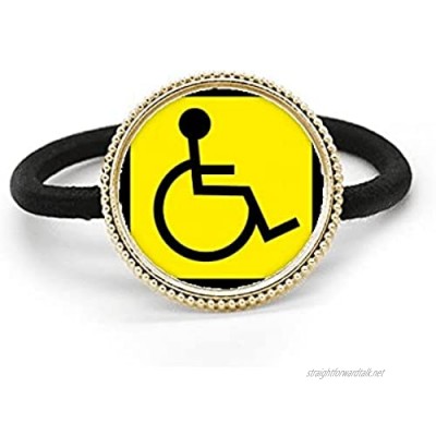 Warning Symbol Yellow Black Disabled Person Square Silver Metal Hair Tie And Rubber Band Headdress