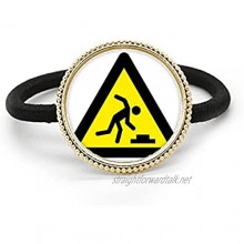 Warning Symbol Yellow Black Stumble Triangle Silver Metal Hair Tie And Rubber Band Headdress