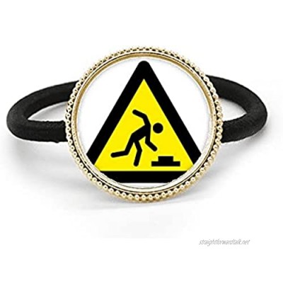 Warning Symbol Yellow Black Stumble Triangle Silver Metal Hair Tie And Rubber Band Headdress