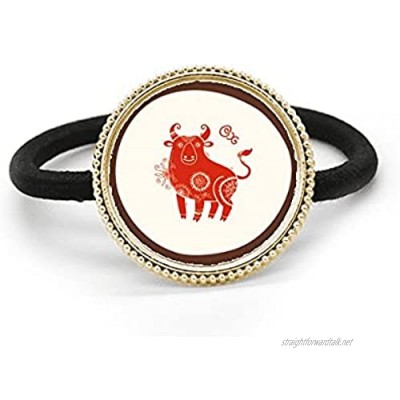 Year Of Ox Animal China Zodiac Red Silver Metal Hair Tie And Rubber Band Headdress