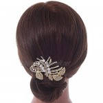 Avalaya Bridal/Wedding/Prom/Party Gold Plated Clear Austrian Crystal Glass Pearl Floral Side Hair Comb - 80mm