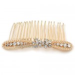 Avalaya Bridal/Wedding/Prom/Party Gold Tone Clear Austrian Crystal Bow Side Hair Comb - 80mm