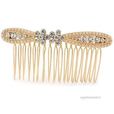 Avalaya Bridal/Wedding/Prom/Party Gold Tone Clear Austrian Crystal Bow Side Hair Comb - 80mm