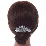 Avalaya Bridal/Wedding/Prom/Party Rhodium Plated Clear Austrian Crystal Faux Pearl Floral Side Hair Comb - 90mm