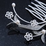 Avalaya Bridal/Wedding/Prom/Party Rhodium Plated Clear Austrian Crystal/Simulated Pearl Floral Hair Comb - 75mm