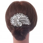 Avalaya Bridal/Wedding/Prom/Party Rhodium Plated Clear Diamante Sculptured Leaf Crystal Hair Comb - 100mm