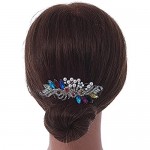 Avalaya Bridal/Wedding/Prom/Party Rhodium Plated Multicoloured Austrian Crystal Faux Pearl Floral Hair Comb - 10cm W