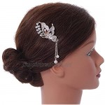 Avalaya Bridal/Wedding/Prom/Party Rose Gold Tone Clear Austrian Crystal Butterly with Dangles Side Hair Comb - 55mm