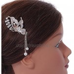 Avalaya Bridal/Wedding/Prom/Party Rose Gold Tone Clear Austrian Crystal Butterly with Dangles Side Hair Comb - 55mm