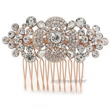 Avalaya Bridal/Wedding/Prom/Party Rose Gold Tone Clear Crystal Floral Hair Comb - 65mm