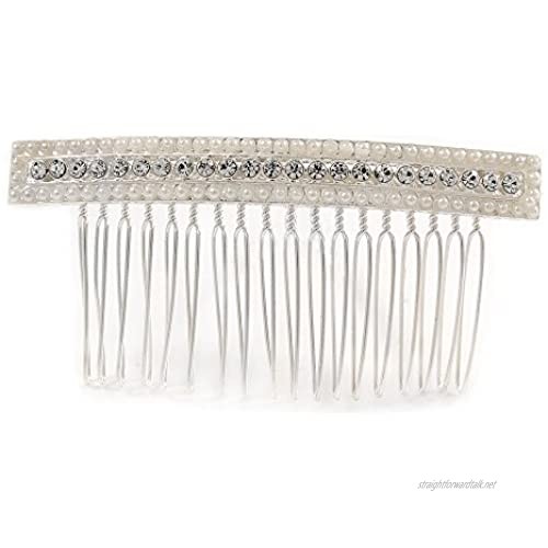 Avalaya Bridal/Wedding/Prom/Party Silver Plated Clear Crystal Cream Faux Pearl Square Hair Comb - 85mm