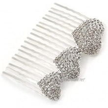 Avalaya Bridal/Wedding/Prom/Party Silver Tone Clear Austrian Crystal 3 Hearts Side Hair Comb - 60mm