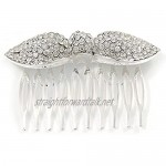 Avalaya Bridal/Wedding/Prom/Party Silver Tone Clear Austrian Crystal Bow Side Hair Comb - 65mm