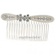 Avalaya Bridal/Wedding/Prom/Party Silver Tone Clear Austrian Crystal Bow Side Hair Comb - 80mm