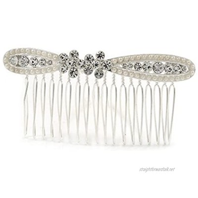 Avalaya Bridal/Wedding/Prom/Party Silver Tone Clear Austrian Crystal Bow Side Hair Comb - 80mm