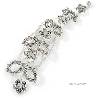 Avalaya Bridal/Wedding/Prom/Party Silver Tone Clear Austrian Crystal Floral Side Hair Comb - 95mm Across